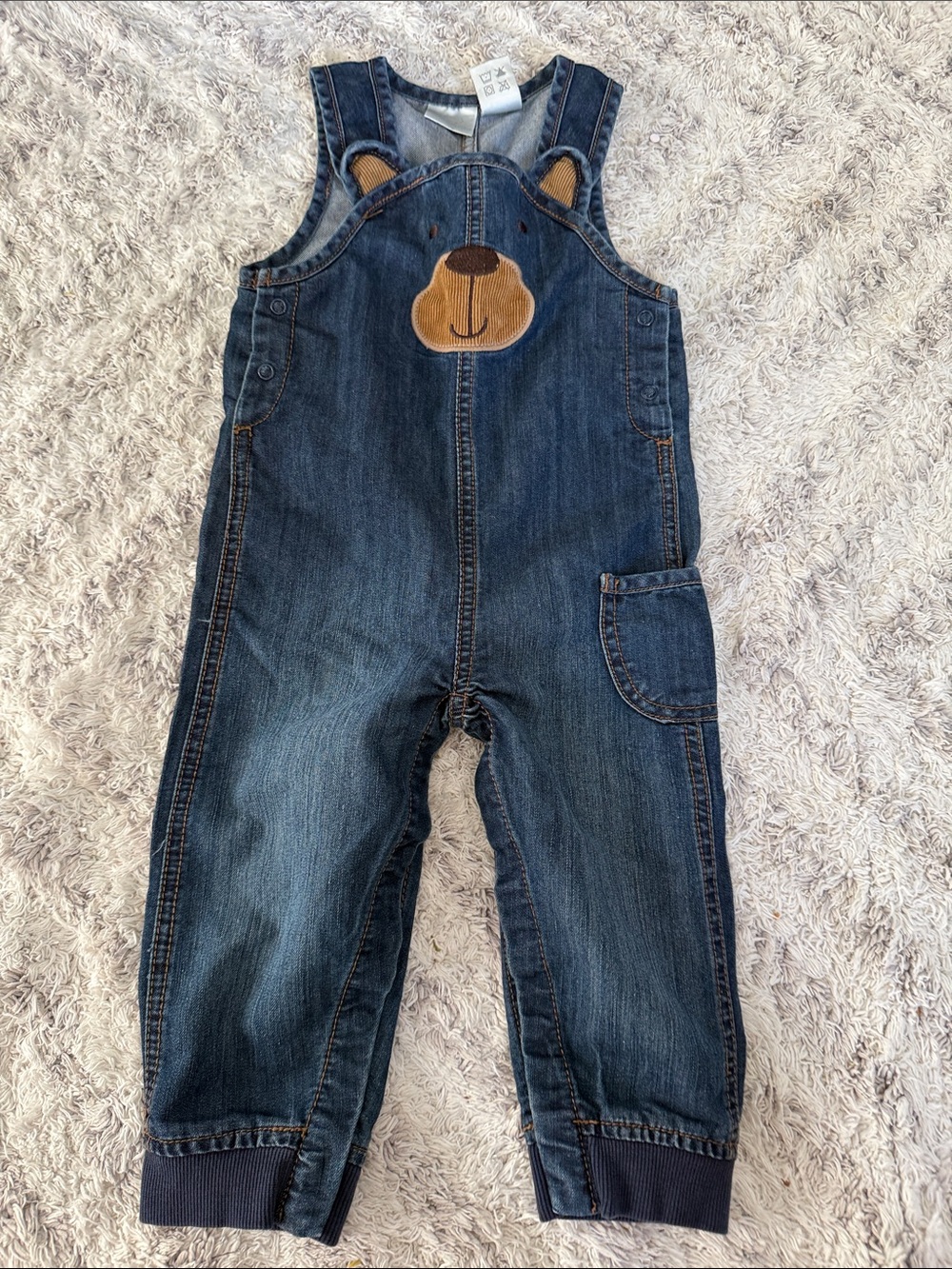 12-28m Vintage 1990s Koala kids Denim Bear Applique Kids Overalls - Blue denim